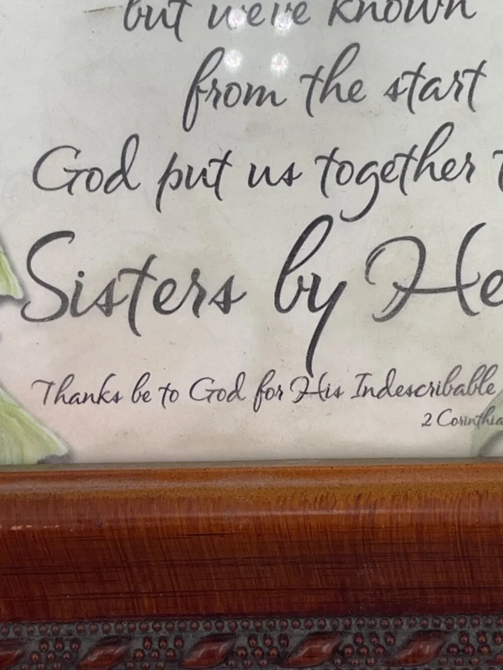 Sisters By Heart Framed Wooden Keepsake Box With Floral Art & Inspirational Vers